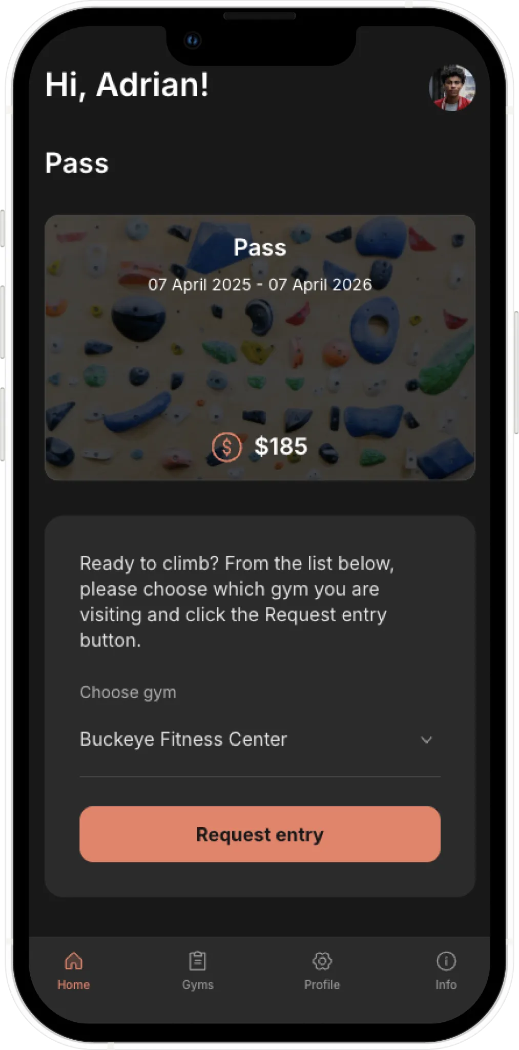 Wall Pass app on phone